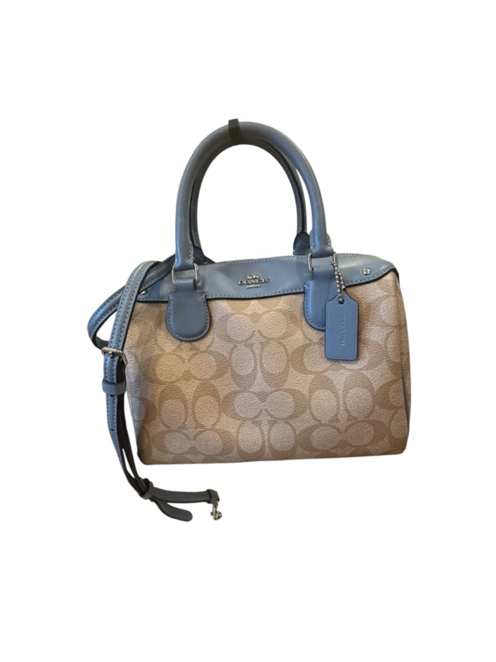 Coach - Mini Bennett Satchel - Signature Coated Canvas, Light Khaki, Pool Blue